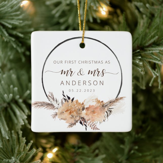 Ornement En Céramique Notre Premier Noël En Tant Que M. & Mme Boho Terra (Arbre)