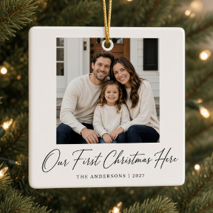 Ornement En Céramique Notre premier Noël ici Photo de famille personnali