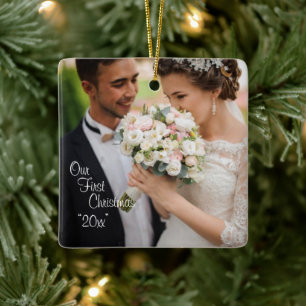 Ornement En Céramique Notre première année photo de Noël Personnalise