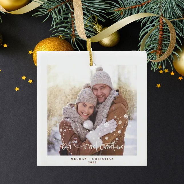 Ornement En Céramique Notre première fête photo à deux faces de Noël (Créateur téléchargé)