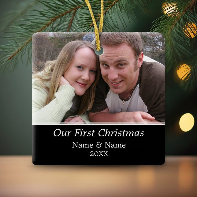 Ornement En Céramique Notre première photo de Noël (Personalized Photo Ornament - Christmas Keepsake)