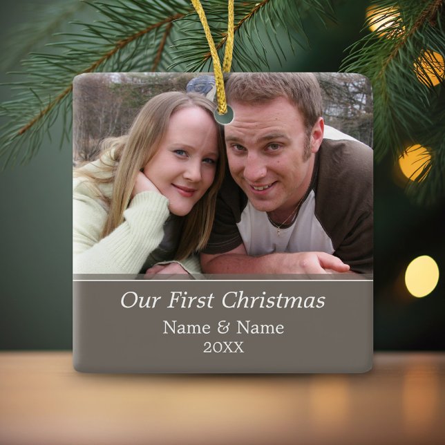 Ornement En Céramique Notre première photo de Noël (Personalized Photo Ornament - Christmas Keepsake)