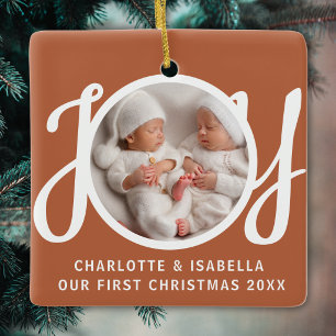 Ornement En Céramique Notre Première Photo de Noël de Jumeaux en Terraco