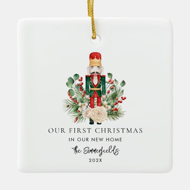 Ornement En Céramique Notre première photo de Noël Nouveau Home Nutcrack (Devant)