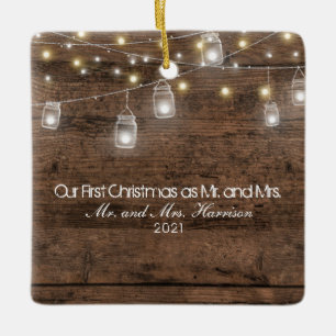 Ornement En Céramique Notre première photo Mason Jars Lumières à cord