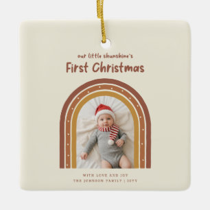 Ornement En Céramique Nouveau bébé Arche Rustique Photo Premier Noël