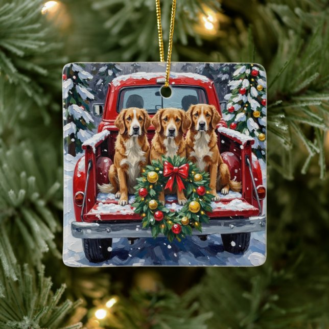 Ornement En Céramique Nova Scotia Duck Tolling Retriever Christmas Red (Arbre)