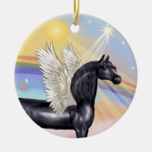 Ornement En Céramique Nuages - Cheval arabe (noir) Ange