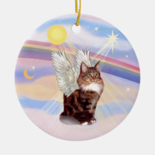 Ornement En Céramique Nuages - Maine Coon Tabby Cat Angel