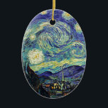 Ornement En Céramique Nuit étoilée par van Gogh<br><div class="desc">Van Gogh était obsédé par le symbolisme des objets lumineux et de la couleur. La lampe était un symbole de calme et de sécurité. L'étoile symbolisait la foi, et la lumière, les réalités humaines. Le bleu ultramarin profond était infini, tandis que le rouge et le vert exprimaient "ces choses terribles,...</div>