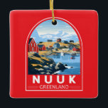 Ornement En Céramique Nuuk Greenland Travel Art Vintage<br><div class="desc">Conception de déplacement vectoriel rétro Nuuk. Nuuk,  la capitale du Groenland,  est une petite ville sur la côte sud-ouest du pays. Son grand système de fjords est connu pour ses cascades,  baleines à bosse et icebergs.</div>