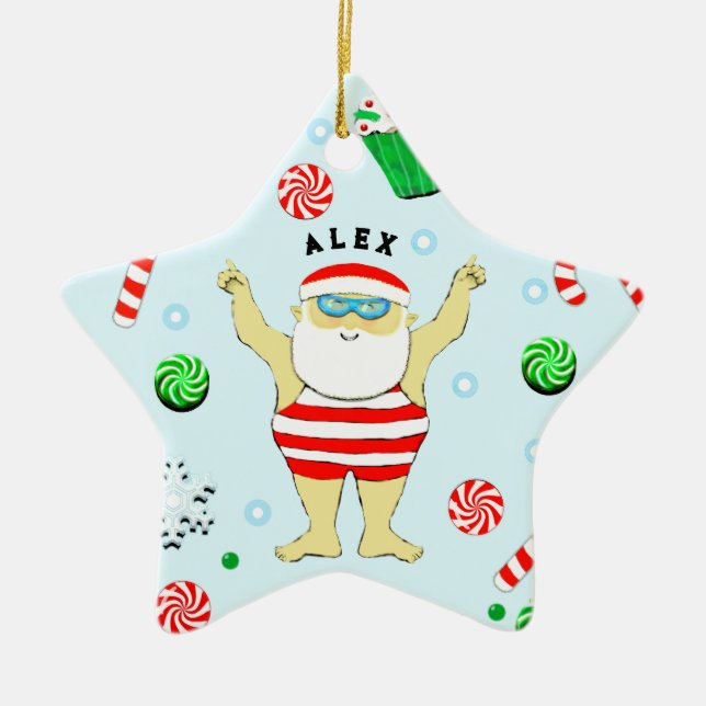 Ornement En Céramique Objet de Noël natation (Devant)