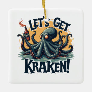 Ornement En Céramique Obtenons Kraken Funny Rum Boire du poulpe