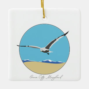 Ornement En Céramique Ocean City, Maryland Sea Gull sur la plage