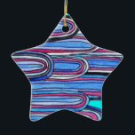 Ornement En Céramique Ocean Waves aqua blue pattern<br><div class="desc">A print design from original hand drawn and painted art. This blue,  purple and turquoise curving,  wave like pattern is a graphic art doodle that was inspired by the gentle waves of the ocean lapping against the shore. Perfect cool colours for accessories and for Summer.</div>