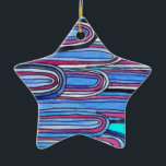 Ornement En Céramique Ocean Waves aqua blue pattern<br><div class="desc">A print design from original hand drawn and painted art. This blue,  purple and turquoise curving,  wave like pattern is a graphic art doodle that was inspired by the gentle waves of the ocean lapping against the shore. Perfect cool colours for accessories and for Summer.</div>