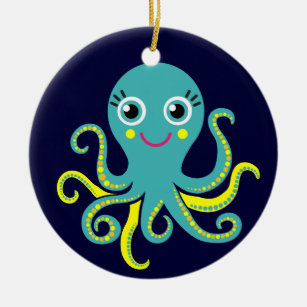 Ornement En Céramique Octopus bleu et jaune
