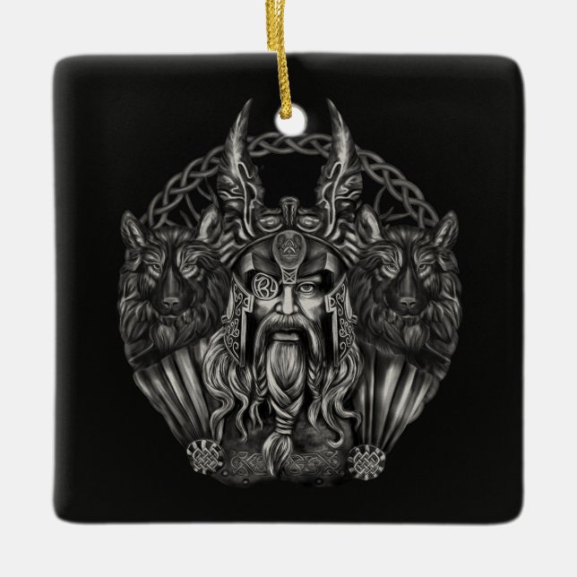 Ornement En Céramique Odin et ses loups Geri et Freki (Devant)