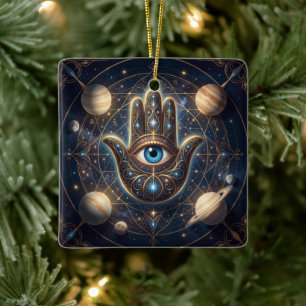 Ornement En Céramique Œil maléfique Hamsa céleste or de la marine cosmiq