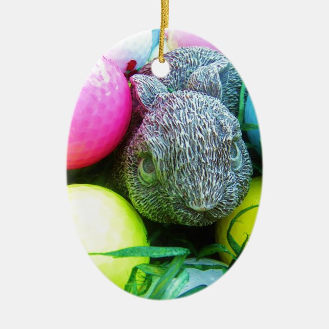 Ornement En Céramique Oeufs de Pâques, Lapin, Ballons de golf (Devant)