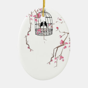 Ornement En Céramique OEuvre d'art originale de cage à cerisier fleuri