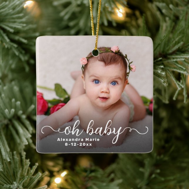 Ornement En Céramique Oh Baby First Christmas Photo double face (Arbre)