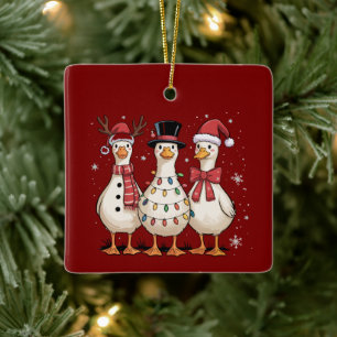 Ornement En Céramique Oie de Noël Santa Drôle Mignon Bonhomme de Neige X