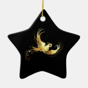 Ornement En Céramique Oiseau d'or sur Arrière - plan noir
