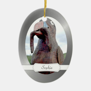 Ornement En Céramique Oiseau énorme avec le ver dans le bec