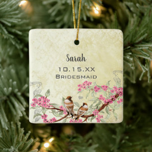Ornement En Céramique Oiseau rose Vintage Maid of Honor Wedding Favor