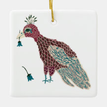 Oiseau Rouge avec fleurs bleues