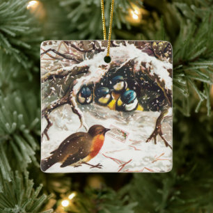 Ornement En Céramique Oiseaux dans la neige
