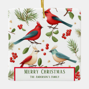 Ornement En Céramique Oiseaux de Noël et baies sur mesure