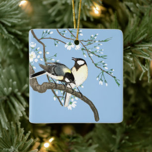 Ornement En Céramique Oiseaux et fleurs de cerisiers Ohara Koson