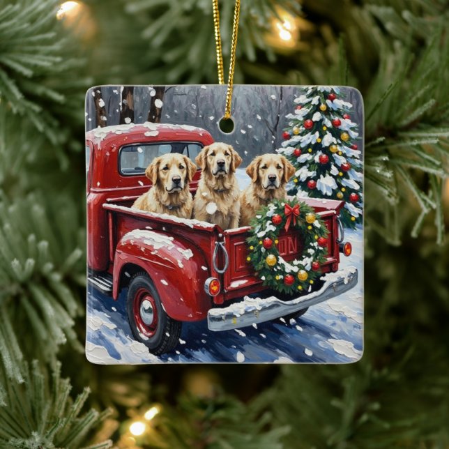 Ornement En Céramique Old English Sheepdog Christmas Red Truck Holiday (Arbre)