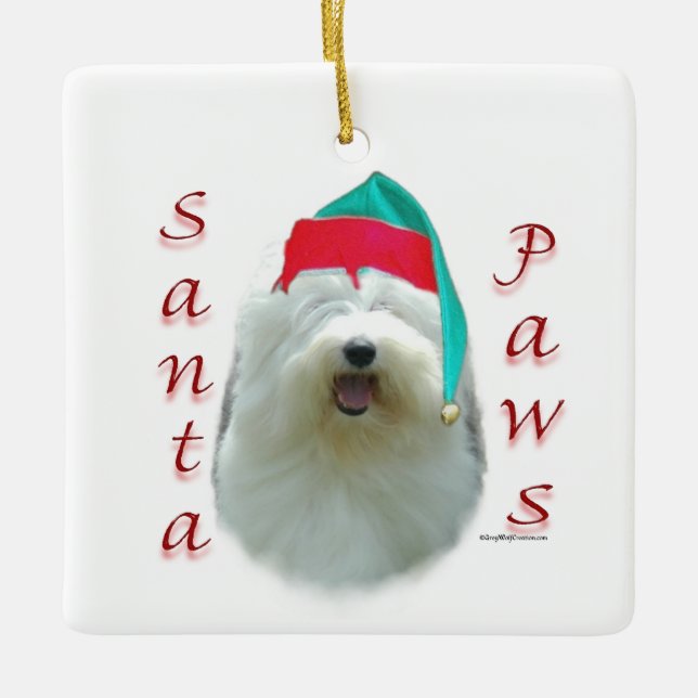 Ornement En Céramique Old English Sheepdog Père Noël Paws (Devant)