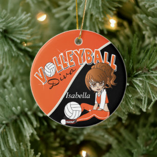 Ornement En Céramique Orange Volleyball 🏐 joueur Diva Girl