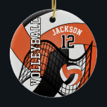 Ornement En Céramique Orange, White & Black Personalize Volleyball 🏐💖<br><div class="desc">🥇AN ORIGINAL COPYRIGHT ART DESIGN by Donna Siegrist ONLY AVAILABLE ON ZAZZLE! Volleyball 🏐💖Sport Player Christmas Ornament. Impress your volleyball player with this DIY name design in a sharp ORANGE, WHITE AND BLACK design. A great gift for any volleyball player, volleyball fan or a volleyball team coach. More colors are...</div>