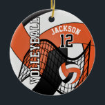 Ornement En Céramique Orange, White & Black Personalize Volleyball 🏐💖<br><div class="desc">🥇AN ORIGINAL COPYRIGHT ART DESIGN by Donna Siegrist ONLY AVAILABLE ON ZAZZLE! Volleyball 🏐💖Sport Player Christmas Ornament. Impress your volleyball player with this DIY name design in a sharp ORANGE, WHITE AND BLACK design. A great gift for any volleyball player, volleyball fan or a volleyball team coach. More colors are...</div>