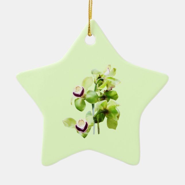 Ornement En Céramique Orchidées Cymbidium Vert (Devant)