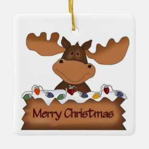 Ornement En Céramique Orignaux de Joyeux Noël avec des lumières de No