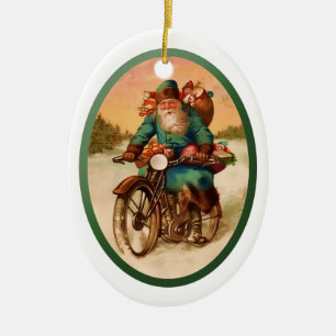 Ornement En Céramique Ornement-Père Noël sur la moto