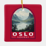 Ornement En Céramique Oslo Norvège Travel Art Vintage<br><div class="desc">Design de voyage vectoriel rétro Oslo. Oslo,  la capitale de la Norvège,  est située sur la côte sud du pays à la tête de l'Oslofjord.</div>