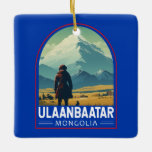 Ornement En Céramique Oulan-Bator Mongolie Voyage Art Vintage<br><div class="desc">Oulan-Bator rétro design de voyage vectoriel. Il se trouve dans la vallée de la rivière Tuul,  en bordure du parc national Bogd Khan Uul.</div>