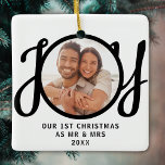 Ornement En Céramique Our 1st Christmas As Mr & Mrs Photo Keepsake<br><div class="desc">This keepsake First Christmas As Mr & Mrs photo ornament is decorated with the word JOY in stylish script typography. Easily customizable.</div>