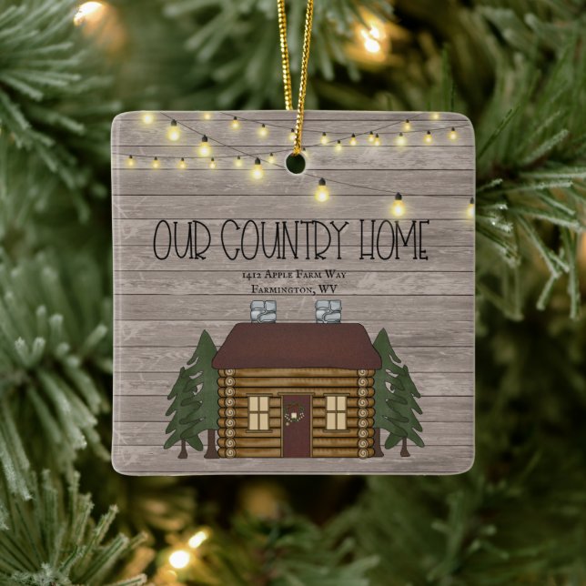 Ornement En Céramique Our Country Home Log Cabin Your Address Christmas (Arbre)