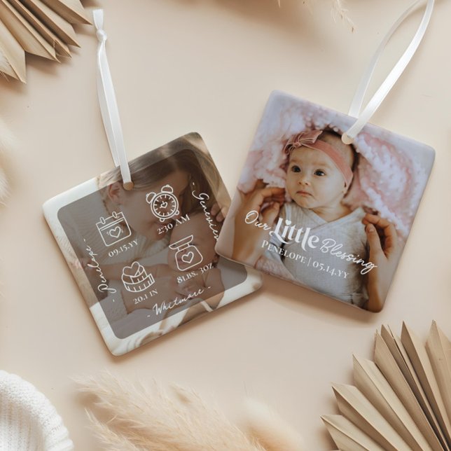 Ornement En Céramique Our Little Blessing Baby Birth Stat Photo Keepsake (Our Little Blessing Baby Birth Stat Photo Keepsake Ceramic Ornament)