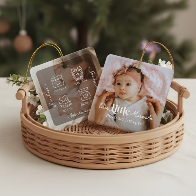 Ornement En Céramique Our Little Miracle Baby Birth Stats Photo Keepsake (Our Little Miracle Baby Birth Stats Photo Keepsake Ceramic Ornament)