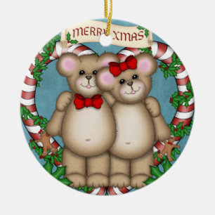 Ornement En Céramique Ours de couples de Noël