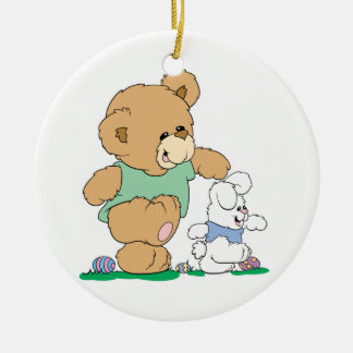 Ornement En Céramique Ours mignon et lapin de Pâques